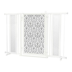 Fusion Gates - 52"-60" White Pearl Fusion Gate with Satin Harvest Design - Dog Gates