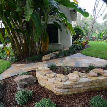 Natural Stone Dry-Stack Retaining Walls with Dry-Laid Stone Pathways