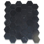 Stone Center Online - Nero Marquina Black Marble 2 inch Hexagon Mosaic Flooring Tile Honed, 1 sheet - Nero Marquina Black Marble 2" (from point to point) hexagon pieces mounted on a sturdy mesh tile sheet