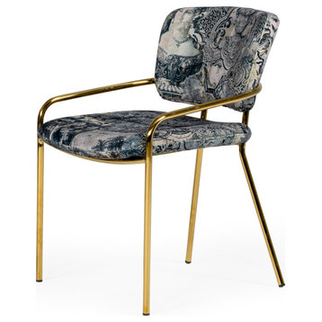 Modrest Farnon Modern Patterned Velvet and Gold Dining Chair