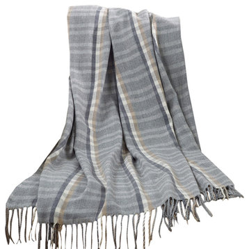 Grey Plaid Tassel Oversize Throw Blanket, 50"W x 60"L