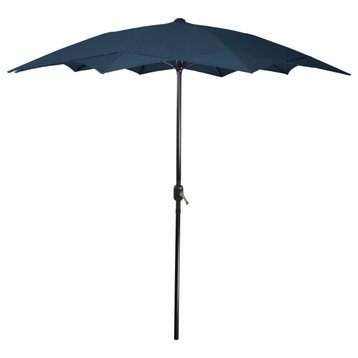 8.5ft Outdoor Patio Lotus Umbrella with Hand Crank  Navy Blue