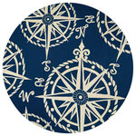 Couristan Inc - Couristan Outdoor Escape Mariner Indoor/Outdoor Area Rug, Navy-Ivory, 7'10 Round - Paying homage to nature's purest pleasures, the Outdoor Escape Collection is Couristan's newest addition to the weather-resistant area rug category. Offering picturesque renditions of various outdoor scenes, these durable performance area rugs have a novelty appeal that is perfect for complementing themed decor. Featuring a unique hand-hooked construction, each design in the collection showcases a textured loop pile that adds dimension to the motifs. With patterns like beach landscapes, lighthouses, and sea shells, these outdoor/indoor area rugs create a soothing atmosphere reminiscent of treasured vacation spots and outdoor hobbies. Welcoming the delights of bare feet, they are surprisingly sturdy and are designed to withstand the rigors of outdoor elements. Made with 100% fiber-enhanced Courtron polypropylene these whimsical floor fashions are mold and mildew resistant and can be used in a multitude of spaces, like covered outdoor patios, sunrooms, and kitchens. Easy to clean, these multi-purpose area rugs are an ideal selection for households where fun is the essential ingredient.