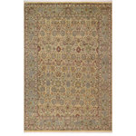 Bareens Designer Rugs - Tabriz Pak Persian Christal Gold/Green Wool Rug - 9'1'' x 12'5'' - Designed with mesmerizing intricacy and gorgeous color palette, this hand-knotted masterpiece demonstrates the beauty and electrifying thrill of Pak Persian art. These meticulously hand-knotted Pak-Persian rug is made with pure wool and features breathtaking traditional, transitional, and tribal designs in bold luxurious color pallets. Known for their intricate designs these rugs are a reproduction of Persian rugs, made in Pakistan with unique Mughal designs. Made by master weavers using the same Persian texture, design and dying technique, we wanted to produce the most significant manifestation of Persian art, life, and culture. This rug is most famous for its exceptional quality, incredible designs, patterns, and vibrant rich color. Pak-Persian rugs made with Persian weave with high knot counts, which enables the high intricacy and detail found in the patterns are also referred to as "State of art", each color adds a rich beautiful detail in the artwork of this rug. The design, color, and beautiful chromatic composition with a vibrant sheen with intricate designs, exude beauty, elegance, and quality make this rug a masterpiece of its own.