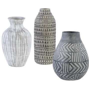 Catania Earthenware Geometric Vase in Light Gray Finish (Set of 3)