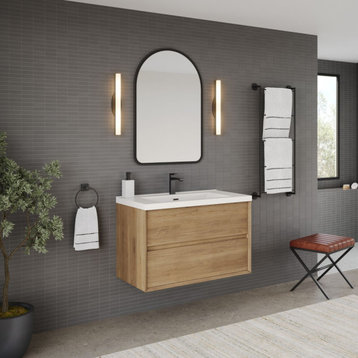 The Daria Bathroom Vanity, White Oak, 36", Single Sink, Wall Mount