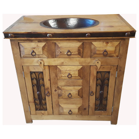 Rustic Saint Andrew Bathroom Vanity Reclaimed wood, Natural Stain, 36 X 20 X 32,