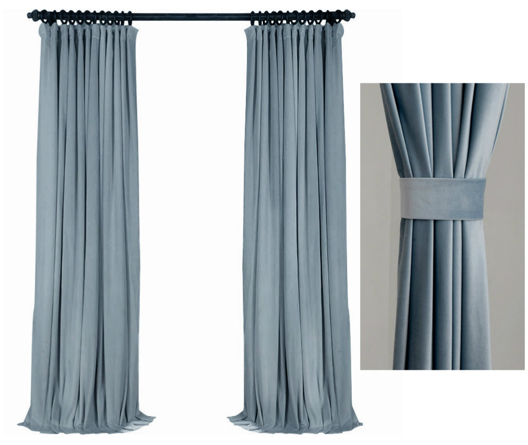 Luxury Velvet Curtain Panels, Gray Blue Willow, Set of 2, Rod Pocket 50"x120"