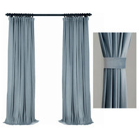 Luxury Velvet Curtain Panels, Gray Blue Willow, Set of 2, Rod Pocket 50"x120"