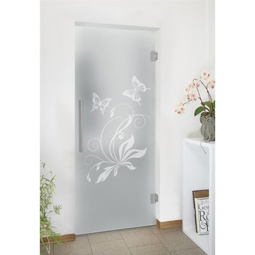 Swing Glass Door, Butterfly Design, Full-Private, 32"x80" Inches, 3/8" (10mm)