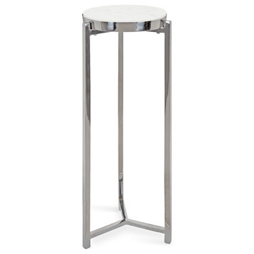 Aguilar Glam Drink Table, Silver/White 8x8x23