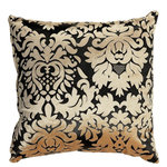 Cortesi Home - Dama Gold Accent Pillow - The Dama Gold pillow is traditional with a contemporary twist. Pillow cover is washable and features a hidden zipper. The black & gold velveteen fabric is smooth and the pillow fill is overstuffed for added comfort and durability.