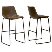 Adan Iron Frame Dark Brown PU Leather Bar Stools, Set of 2