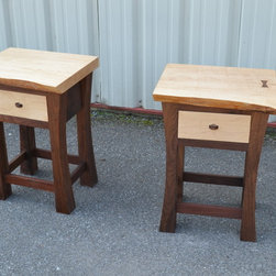 Live Edge Maple King Sized Bed with Walnut Posts and Matching Nightstands - Bedroom Furniture Sets