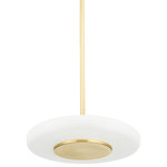Hudson Valley - Blyford 1-Light Pendant, Aged Brass - Blyford's sleek and minimal design has an orbit-like quality that draws the eye around and around. The clear etched glass is accented by streamlined Aged Brass and Black Nickel metalwork, bringing a simple sophistication to the ceiling.