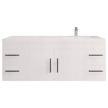 Rosa 60" Wall Mounted Vanity, Acrylic Sink, Right Side Sink, High Gloss White