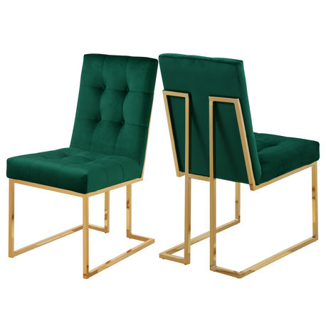 Pierre Velvet Upholstered Dining Chair (Set of 2), Green