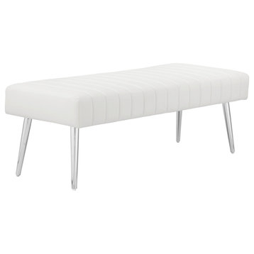 Pangea Home Hilda 17" Modern Faux Leather Upholstered Bench in White