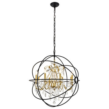 Cordelia 8-Light Pendant in Black & Gold with Clear royal cut Crystal