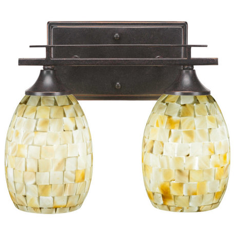 Uptowne 2-Light Bath Bar, Dark Granite/Ivory Glaze Seashell