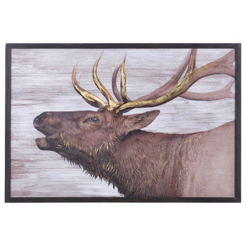 Rustic Moose Print With Hand Painted Brush Marks Distressed Brown Frame