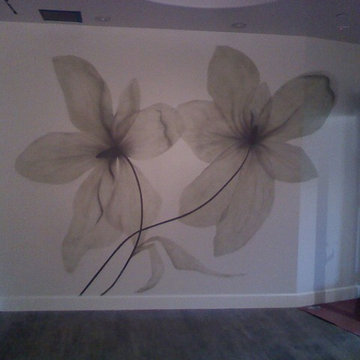Airbrushed botanicals to resemble x-rayography in waiting room of spa