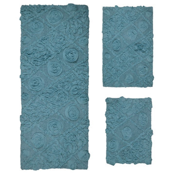 Modesto Bath Rug Bath Rugs Set, 3-Piece Set With Runner, Blue