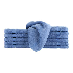 Makroteks - Villa Wash Cloth 12pc Set, Blue - Bath Towels