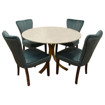 Haskell 5-piece Dining Set With 48" Marble Dining Table And 4 Teal Velvet Chairs