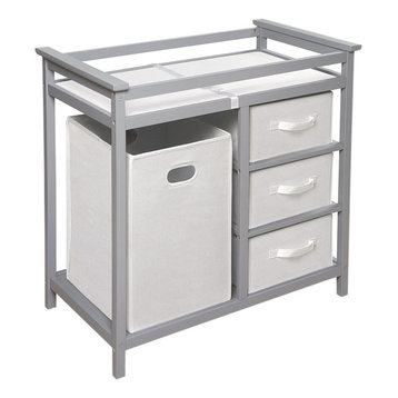 Badger Basket Co Modern Changing Table With 3 White Baskets and Hamper, Gray