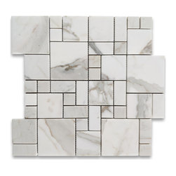 Stone Center Online - Calacatta Gold Marble Versailles French Paragon Mosaic Tile Polished, 1 sheet - Mosaic Tile