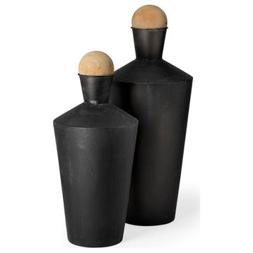 Set of Two Black Metal Urns
