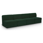 Meridian Furniture - Ollie Black Boucle Fabric Straight Modular Sofa, Green, 4-Piece: 4 Armless Chair - Meet the epitome of style and functionality with this Ollie boucle fabric living room sofa, part of the Ollie modular collection. A contemporary marvel, this sofa features chic and inviting rich green boucle fabric upholstery, giving it a sumptuous texture that oozes elegance and luxury. Curved corners add to the visual look of the sofa while maximizing seating comfort while lounging, reading, or entertaining. Pair it with other items in the Ollie collection easily, thanks to an attachment latch underneath.