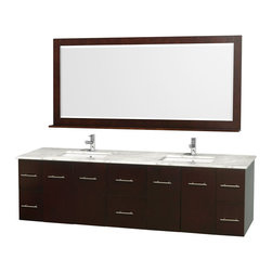 Wyndham - Centra 80" Double Vanity, Espresso, 70" Mirror, Undermount, White Carrera Marble - Bathroom Vanities And Sink Consoles