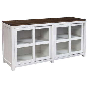 Alpine Furniture Donham Large Wood Display Cabinet in Brown and White