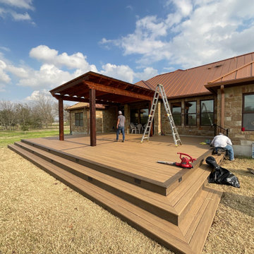 Cedar pergola and composite deck with lighting