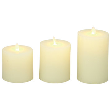 Set of 3 White Traditional Wax Flameless Candles 3, 4, 5 Inches
