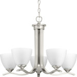 Progress Lighting - Laird 5-Light Chandelier - The Laird collection provides a contemporary complement to casual interiors popular in today's homes. Glass shades add distinction and provide pleasing illumination to any room, while scrolling arms create an airy effect. Uses (5) 100-watt medium bulbs (not included).