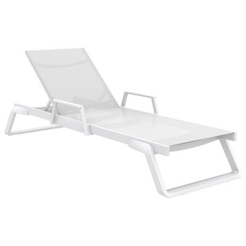 Tropic Arm Sling Chaise Lounge, Set of 2, White Frame White Sling