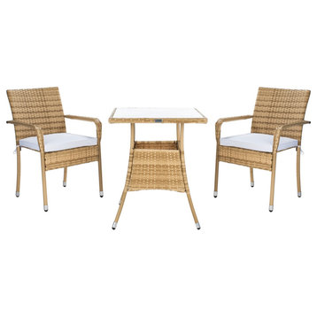 Safavieh Outdoor Laban Bistro Set Natural/White Cushion