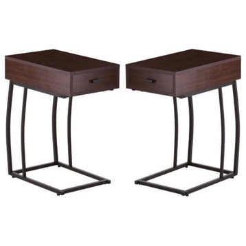 Home Square Side Table with Power and USB in Walnut - Set of 2