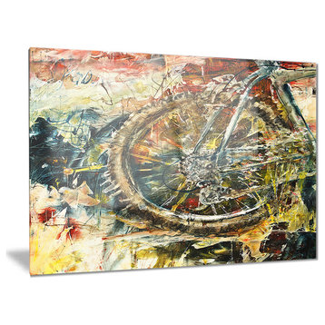 "Mountain Bike Oil Painting" Glossy Metal Wall Art, 28"x12"