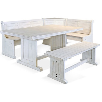 Sunny Designs Bayside Farmhouse Wood Breakfast Nook Set in Marble White