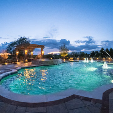 Elgin, IL Roman End Pool with Freeform Hot Tub