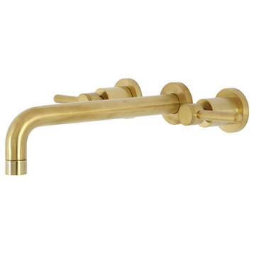 Kingston Brass Two-Handle Wall Mount Tub Faucet, Brushed Brass