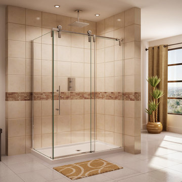 Shower and tub enclosures with matching acrylic bases