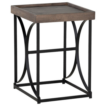 Cortesi Home Luxe End Table in Reclaimed Wood and Black Steel, Distressed Brown