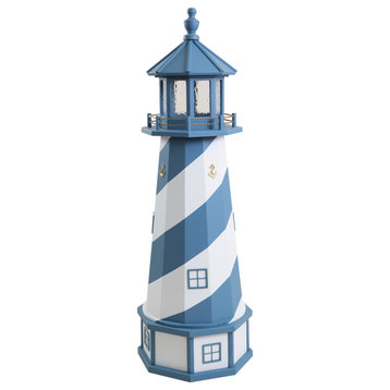 Outdoor Deluxe Wood and Poly Lumber Lighthouse Lawn Ornament, Blue and White, 55 Inch, Standard Electric Light