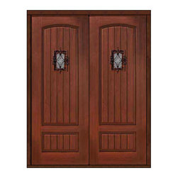 Prehung Speakeasy External Double Door 96 Fiberglass2 Panel V-Grooved - Front Doors