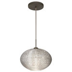Besa Lighting - Besa Lighting Pape 12, One Light Cord Pendant with Flat Canopy - The Pape is a wide yet compact handcrafted glass, with distinctive ridges, softly radiused to fit gracefully into contemporary spaces. Our Opal Ribbed glass is a soft white cased glass that can suit any classic or modern d�cor, blown into a faceted mold to create stylish texturing along the outer walls. Opal has a very tranquil glow that is pleasing in appearance. The smooth satin finish on the clear outer layer is a result of an extensive etching process. This blown glass is handcrafted by a skilled artisan, utilizing century-old techniques passed down from generation to generation. The cord pendant fixture is equipped with a 10' SVT cordset and an low profile flat monopoint canopy. These stylish and functional luminaries are offered in a beautiful brushed Bronze finish.  No. of Rods: 4  Canopy Included: TRUE  Shade Included: TRUE  Canopy Diameter: 5 x 0.63< Rod Length(s): 18.00Pape 12 One Light Cord Pendant with Flat Canopy Bronze Glitter GlassUL: Suitable for damp locations, *Energy Star Qualified: n/a  *ADA Certified: n/a  *Number of Lights: Lamp: 1-*Wattage:10w LED bulb(s) *Bulb Included:Yes *Bulb Type:LED *Finish Type:Bronze